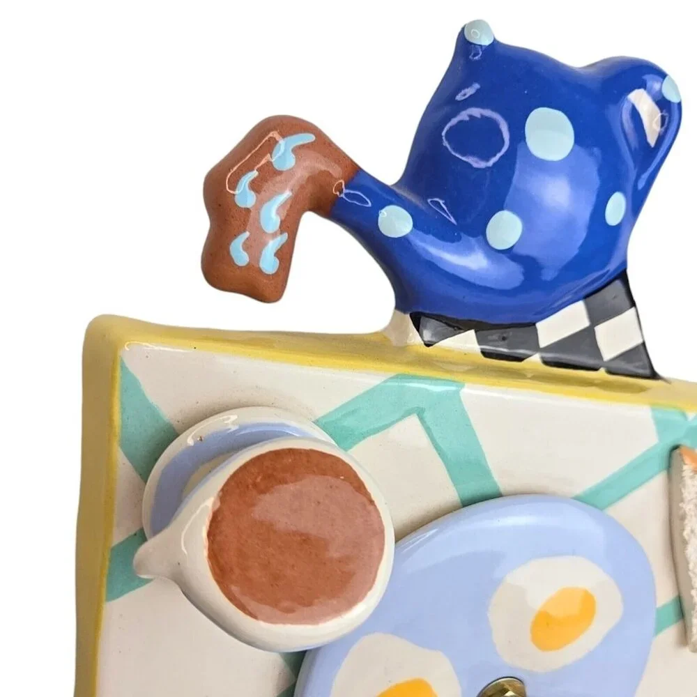 Dick Frizzel New Zealand Breakfast Art Clock‎ Mixed Media Works Vtg Bacon Eggs